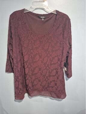 Simply Vera Vera Wang Burgundy Lace Blouse, Size Large